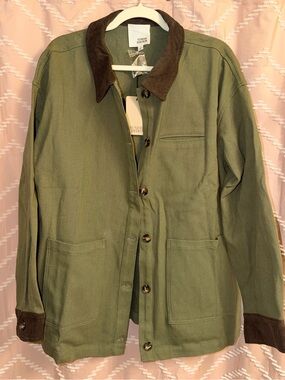 Sunday Edition Olive Green Cotton Field Jacket with Brown Corduroy Collar - NWT